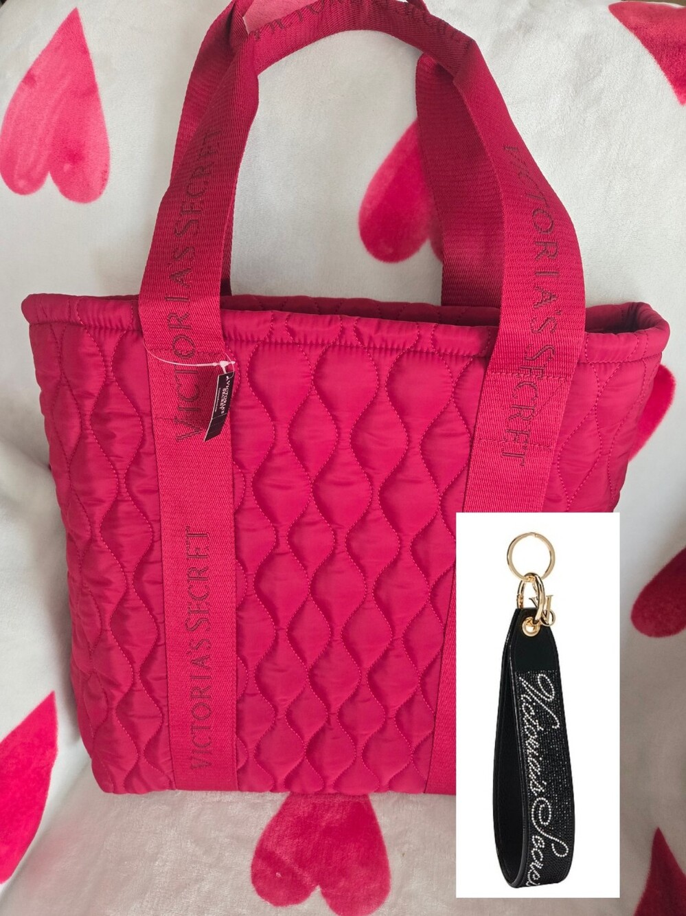 Victoria's Secret Quilted Tote with Logo Straps And Rhinstone wrist Strap